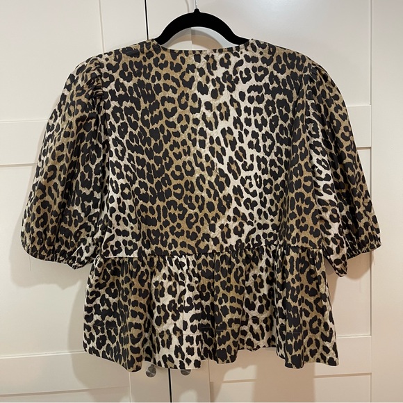 FLASH SALE🔥 NEW! GANNI Leopard Cotton Poplin Peplum Tie Blouse - Size 40 (M) - Picture 4 of 11